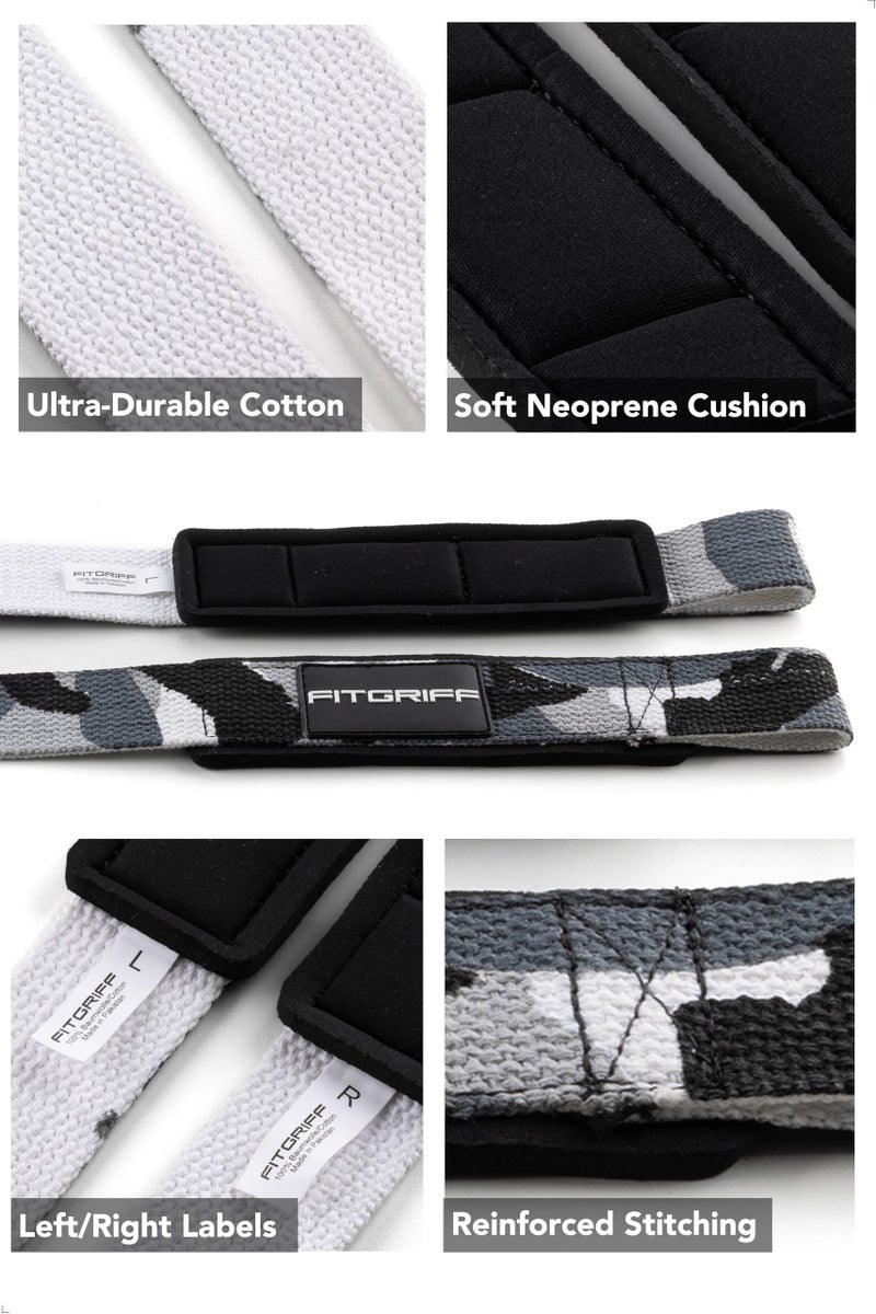 FitgriffÂ® Lifting Wrist Straps for Weightlifting, Gym, Deadlift, Workout (Made of Premium Cotton & Padded) - Men & Women (Standard, Grey-Camo) - Image 3